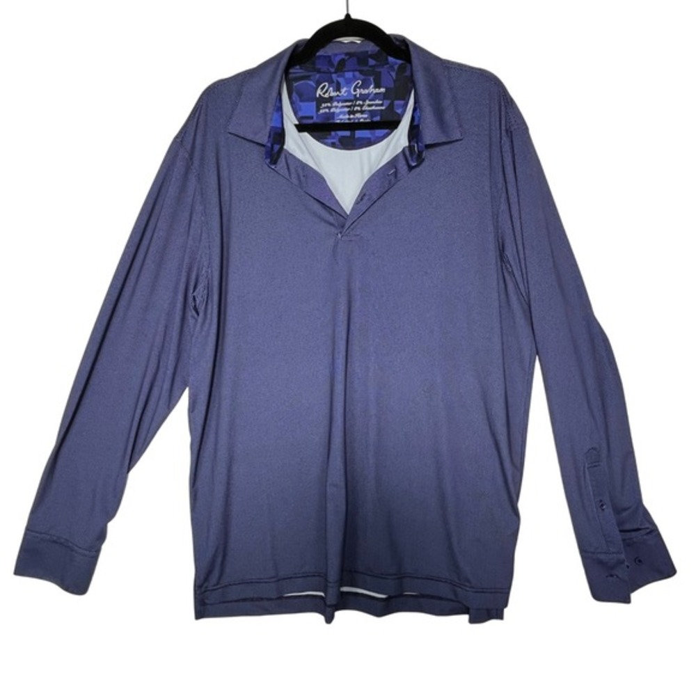 Robert Graham Long Sleeve Polo Shirt Geometric Print Button Down‎ Size L